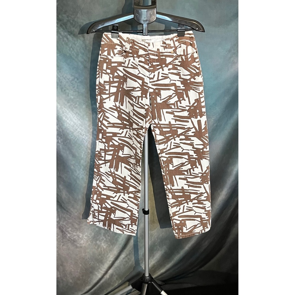 J. Crew Women's Size 6 Brown Abstract Print Cotton Cropped Pants Size 6